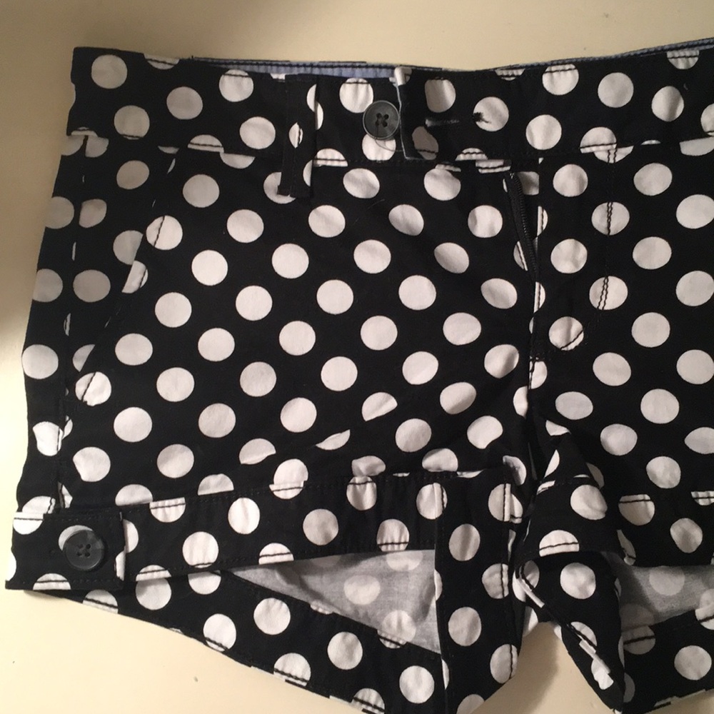 black and white polka dot chino shorts